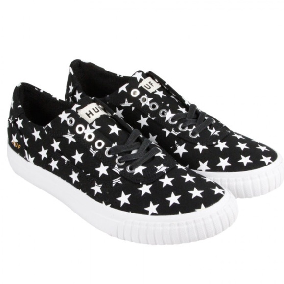 HUF Shoes - HUF black & White stars canvas lace up shoes men’s size 8 women’s size 9.5